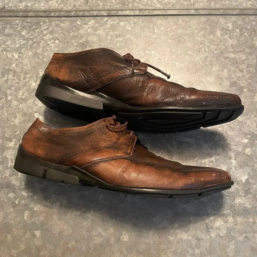 Kenzo Mens Brown Leather Square Toe Dress Shoes 6.5 Business Casual Designer